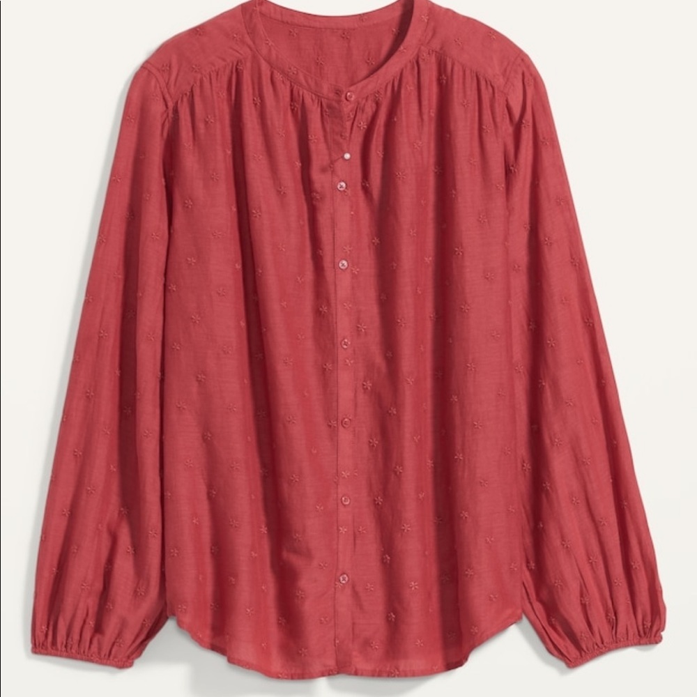 Oversized Embroidered Button-Front Poet Blouse